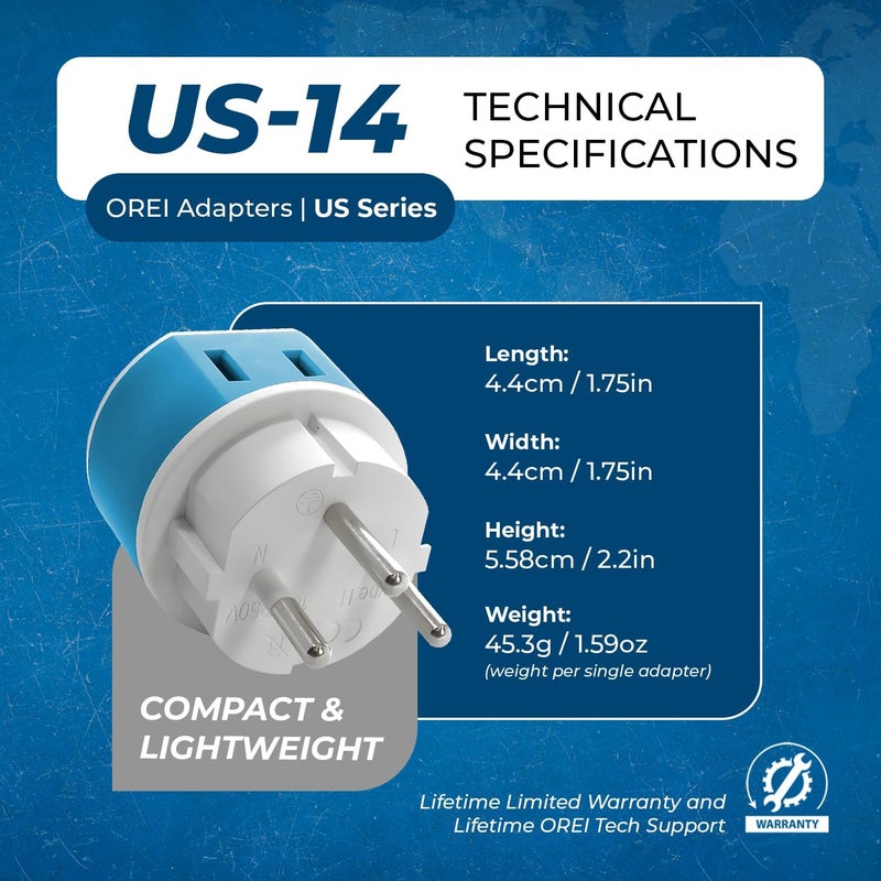 OREI Israel, Palestine Power Plug Adapter with 2 USA Inputs - Travel 3 Pack - Type H (US-14) Safe Grounded Use with Cell Phones, Laptop, Camera Chargers, CPAP, and More - Image 5